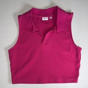 Sunday Best Fuchsia Sleeveless Collared Tank